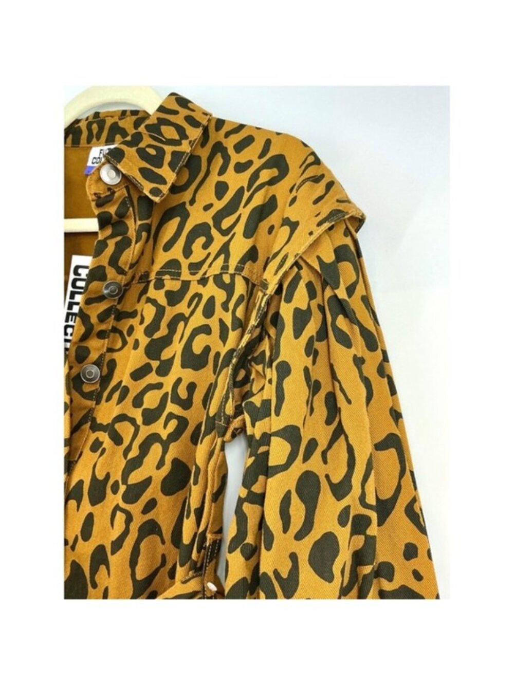 Future Collective Denim Syle Shirt Dress Sz 0 Leopard Print Statement Y2K Safari - Picture 4 of 14